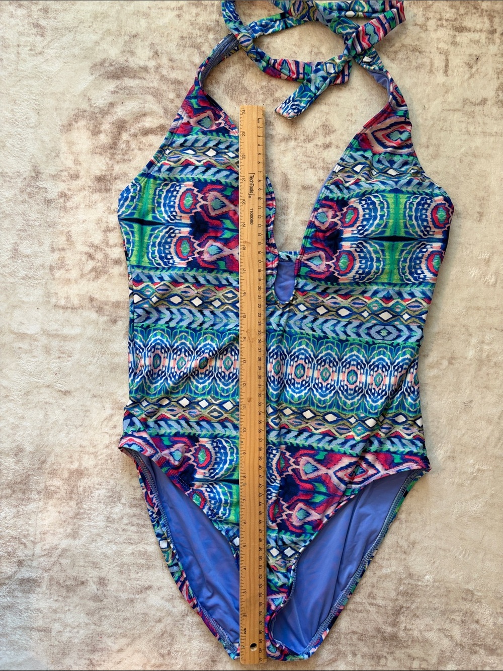 La Blanca one piece halter neck swimsuit pretty abstract print size 10 - Picture 4 of 8